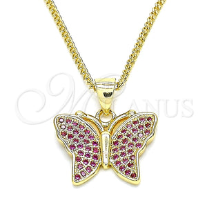 Collares con Dije 04.156.0305.1.20 Oro Laminado, Diseño de Mariposa, con Rubi Micro Pave, Pulido, Tono Dorado (02 MM Thickness, 20 Inches Length)