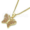 Collares con Dije 04.156.0305.2.20 Oro Laminado, Diseño de Mariposa, con Granate Micro Pave, Pulido, Tono Dorado (02 MM Thickness, 20 Inches Length)