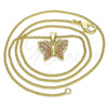 Collares con Dije 04.156.0305.2.20 Oro Laminado, Diseño de Mariposa, con Granate Micro Pave, Pulido, Tono Dorado (02 MM Thickness, 20 Inches Length)
