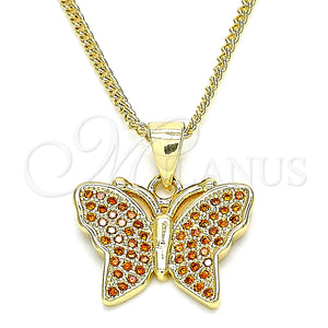 Collares con Dije 04.156.0305.2.20 Oro Laminado, Diseño de Mariposa, con Granate Micro Pave, Pulido, Tono Dorado (02 MM Thickness, 20 Inches Length)
