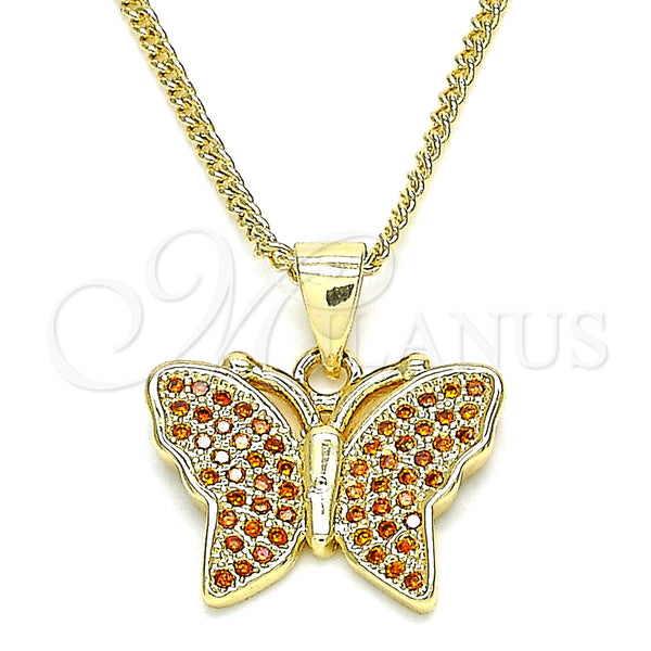 Collares con Dije 04.156.0305.2.20 Oro Laminado, Diseño de Mariposa, con Granate Micro Pave, Pulido, Tono Dorado (02 MM Thickness, 20 Inches Length)