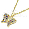Collares con Dije 04.156.0305.3.20 Oro Laminado, Diseño de Mariposa, con Multicolor Micro Pave, Pulido, Tono Dorado (02 MM Thickness, 20 Inches Length)