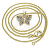 Collares con Dije 04.156.0305.3.20 Oro Laminado, Diseño de Mariposa, con Multicolor Micro Pave, Pulido, Tono Dorado (02 MM Thickness, 20 Inches Length)