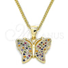Collares con Dije 04.156.0305.3.20 Oro Laminado, Diseño de Mariposa, con Multicolor Micro Pave, Pulido, Tono Dorado (02 MM Thickness, 20 Inches Length)
