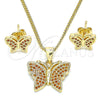 Juego de Arete y Dije de Adulto 10.156.0248.2 Oro Laminado, Diseño de Mariposa, con Granate Micro Pave, Pulido, Tono Dorado