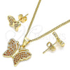 Juego de Arete y Dije de Adulto 10.156.0248.2 Oro Laminado, Diseño de Mariposa, con Granate Micro Pave, Pulido, Tono Dorado