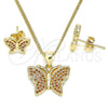 Juego de Arete y Dije de Adulto 10.156.0248.2 Oro Laminado, Diseño de Mariposa, con Granate Micro Pave, Pulido, Tono Dorado