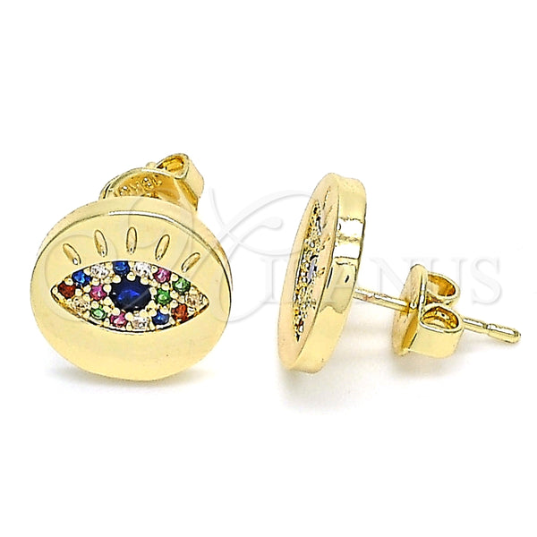 Arete Dormilona 02.156.0444.2 Oro Laminado, con Multicolor Micro Pave, Pulido, Tono Dorado