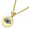 Collares con Dije 04.156.0306.2.20 Oro Laminado, con Multicolor Micro Pave, Pulido, Tono Dorado (02 MM Thickness, 20 Inches Length)