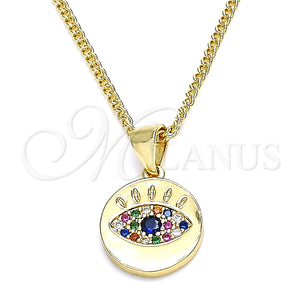 Collares con Dije 04.156.0306.2.20 Oro Laminado, con Multicolor Micro Pave, Pulido, Tono Dorado (02 MM Thickness, 20 Inches Length)
