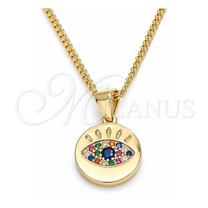 Collares con Dije 04.156.0306.2.20 Oro Laminado, con Micro Pave Multicolor, Pulido, Tono Dorado (Grosor 02 MM, 20 Pulgadas de Largo)