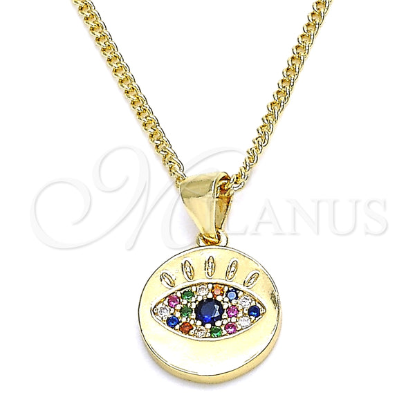 Collares con Dije 04.156.0306.2.20 Oro Laminado, con Multicolor Micro Pave, Pulido, Tono Dorado (02 MM Thickness, 20 Inches Length)