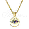 Collares con Dije 04.156.0306.2.20 Oro Laminado, con Multicolor Micro Pave, Pulido, Tono Dorado (02 MM Thickness, 20 Inches Length)