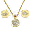 Juego de Arete y Dije de Adulto 10.156.0249 Oro Laminado, con Blanca Micro Pave, Pulido, Tono Dorado