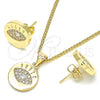 Juego de Arete y Dije de Adulto 10.156.0249 Oro Laminado, con Blanca Micro Pave, Pulido, Tono Dorado