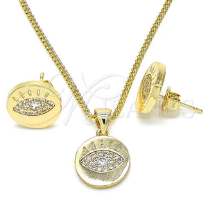 Juego de Arete y Dije de Adulto 10.156.0249 Oro Laminado, con Blanca Micro Pave, Pulido, Tono Dorado