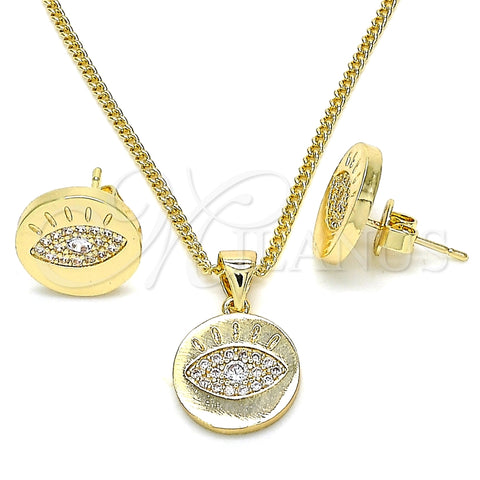 Juego de Arete y Dije de Adulto 10.156.0249 Oro Laminado, con Blanca Micro Pave, Pulido, Tono Dorado