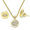 Juego de Arete y Dije de Adulto 10.156.0249 Oro Laminado, con Blanca Micro Pave, Pulido, Tono Dorado