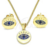 Juego de Arete y Dije de Adulto 10.156.0249.1 Oro Laminado, con Zafiro Azul Micro Pave, Pulido, Tono Dorado