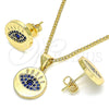 Juego de Arete y Dije de Adulto 10.156.0249.1 Oro Laminado, con Zafiro Azul Micro Pave, Pulido, Tono Dorado