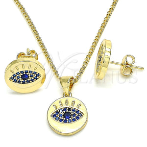 Juego de Arete y Dije de Adulto 10.156.0249.1 Oro Laminado, con Zafiro Azul Micro Pave, Pulido, Tono Dorado