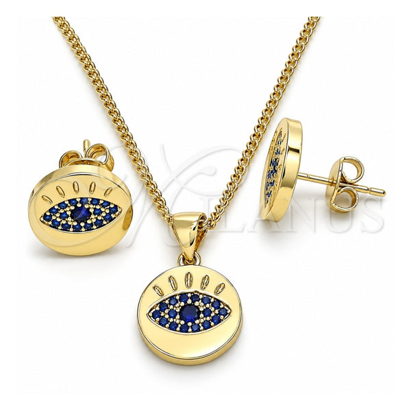 Juego de Arete y Dije de Adulto 10.156.0249.1 Oro Laminado, con Zafiro Azul Micro Pave, Pulido, Tono Dorado