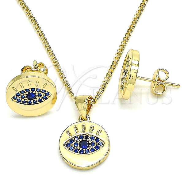 Juego de Arete y Dije de Adulto 10.156.0249.1 Oro Laminado, con Zafiro Azul Micro Pave, Pulido, Tono Dorado