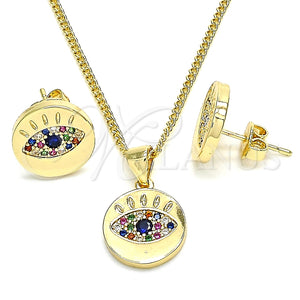 Juego de Arete y Dije de Adulto 10.156.0249.2 Oro Laminado, con Multicolor Micro Pave, Pulido, Tono Dorado
