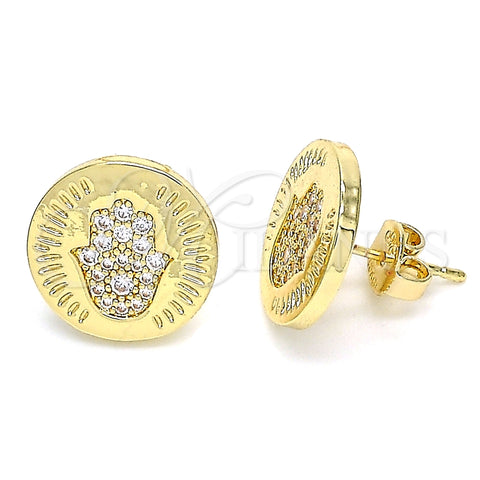 Arete Dormilona 02.156.0445 Oro Laminado, Diseño de Mano de Dios, con Blanca Micro Pave, Pulido, Tono Dorado