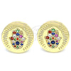 Arete Dormilona 02.156.0445.2 Oro Laminado, Diseño de Mano de Dios y Judaica, con Micro Pave Multicolor, Pulido, Tono Dorado