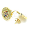 Arete Dormilona 02.156.0445.2 Oro Laminado, Diseño de Mano de Dios y Judaica, con Micro Pave Multicolor, Pulido, Tono Dorado