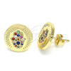 Arete Dormilona 02.156.0445.2 Oro Laminado, Diseño de Mano de Dios y Judaica, con Micro Pave Multicolor, Pulido, Tono Dorado