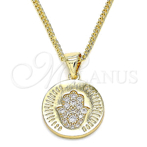 Collares con Dije 04.156.0307.20 Oro Laminado, Diseño de Mano de Dios, con Blanca Micro Pave, Pulido, Tono Dorado (02 MM Thickness, 20 Inches Length)