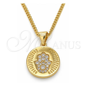 Collares con Dije 04.156.0307.20 Oro Laminado, Diseño de Judaica y Mano de Dios, con Micro Pave Blanca, Pulido, Tono Dorado (Grosor 02 MM, 20 Pulgadas de Largo)