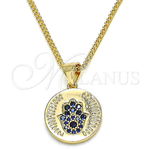 Collares con Dije 04.156.0307.1.20 Oro Laminado, Diseño de Mano de Dios, con Zafiro Azul Micro Pave, Pulido, Tono Dorado (02 MM Thickness, 20 Inches Length)