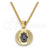 Collares con Dije 04.156.0307.1.20 Oro Laminado, Diseño de Mano de Dios y Judaica, con Micro Pave Zafiro Azul, Pulido, Tono Dorado (Grosor 02 MM, 20 Pulgadas de Largo)