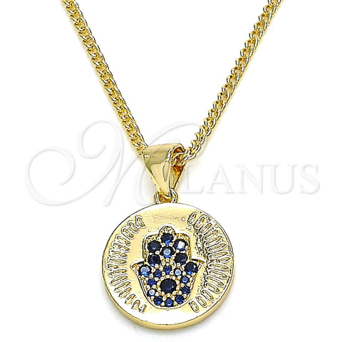 Collares con Dije 04.156.0307.1.20 Oro Laminado, Diseño de Mano de Dios, con Zafiro Azul Micro Pave, Pulido, Tono Dorado (02 MM Thickness, 20 Inches Length)