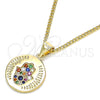 Collares con Dije 04.156.0307.2.20 Oro Laminado, Diseño de Mano de Dios y Judaica, con Micro Pave Multicolor, Pulido, Tono Dorado (Grosor 02 MM, 20 Pulgadas de Largo)
