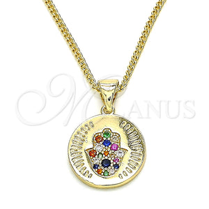 Collares con Dije 04.156.0307.2.20 Oro Laminado, Diseño de Mano de Dios, con Multicolor Micro Pave, Pulido, Tono Dorado (02 MM Thickness, 20 Inches Length)