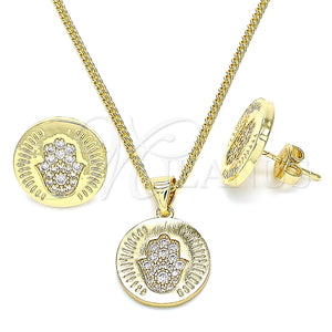 Juego de Arete y Dije de Adulto 10.156.0250 Oro Laminado, Diseño de Mano de Dios, con Blanca Micro Pave, Pulido, Tono Dorado