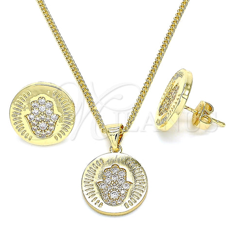Juego de Arete y Dije de Adulto 10.156.0250 Oro Laminado, Diseño de Mano de Dios, con Blanca Micro Pave, Pulido, Tono Dorado