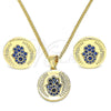 Juego de Arete y Dije de Adulto 10.156.0250.1 Oro Laminado, Diseño de Mano de Dios, con Zafiro Azul Micro Pave, Pulido, Tono Dorado