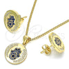 Juego de Arete y Dije de Adulto 10.156.0250.1 Oro Laminado, Diseño de Mano de Dios, con Zafiro Azul Micro Pave, Pulido, Tono Dorado