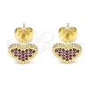 Arete Dormilona 02.156.0446.1 Oro Laminado, Diseño de Corazón, con Rubi Micro Pave, Pulido, Tono Dorado