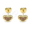 Arete Dormilona 02.156.0446.2 Oro Laminado, Diseño de Corazón, con Granate Micro Pave, Pulido, Tono Dorado