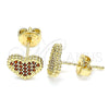 Arete Dormilona 02.156.0446.2 Oro Laminado, Diseño de Corazón, con Granate Micro Pave, Pulido, Tono Dorado