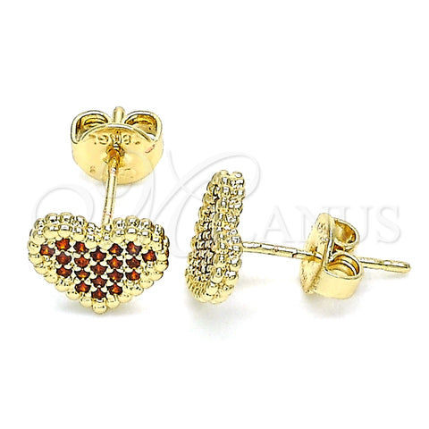 Arete Dormilona 02.156.0446.2 Oro Laminado, Diseño de Corazón, con Granate Micro Pave, Pulido, Tono Dorado