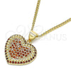 Collares con Dije 04.156.0308.2.20 Oro Laminado, Diseño de Corazón, con Granate Micro Pave, Pulido, Tono Dorado (02 MM Thickness, 20 Inches Length)