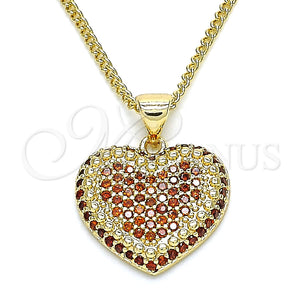Collares con Dije 04.156.0308.2.20 Oro Laminado, Diseño de Corazón, con Granate Micro Pave, Pulido, Tono Dorado (02 MM Thickness, 20 Inches Length)