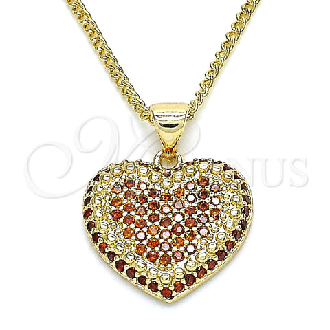 Collares con Dije 04.156.0308.2.20 Oro Laminado, Diseño de Corazón, con Granate Micro Pave, Pulido, Tono Dorado (02 MM Thickness, 20 Inches Length)